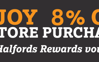 Enjoy 8% off in-store and online purchases with Halfords Rewards vouchers